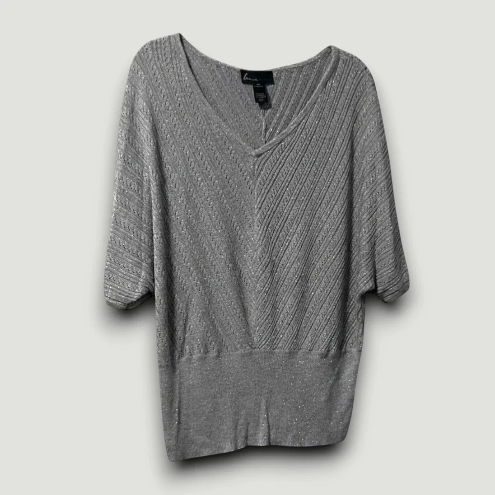 Lane Bryant‎ Womens Sweater Gray SIlver 14/16 Metallic Glam Futurism Casual